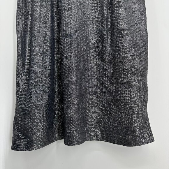 3/$25 Maggy London Cocktail Dress 4 Faux Wrap Metallic Embellished Broch Black - Picture 8 of 9